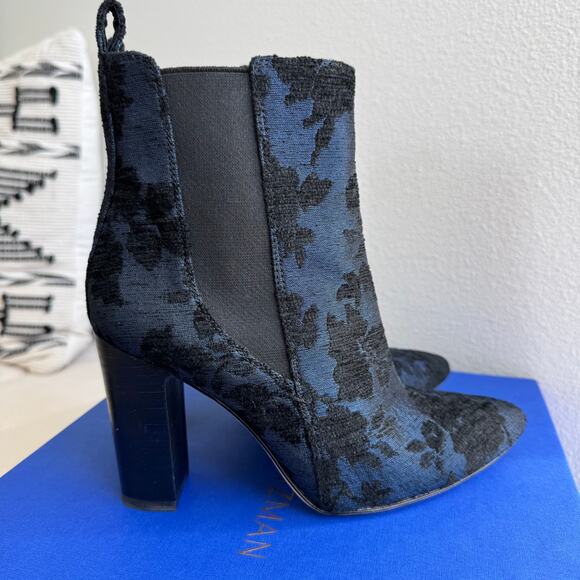 Vince Camuto Britsy Chelsea Floral Brocade Blue Black Ankle Boots Size 7.5 - Picture 4 of 10